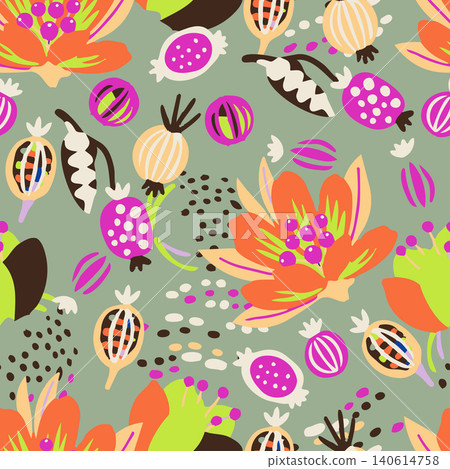 Floral brush strokes seamless pattern. Tropical floral pattern perfect for fabric, packaging, branding, social media, and textile print. Floral brush strokes seamless pattern. Tropical floral pattern perfect for fabric, packaging, branding, social media, and textile print. 140614758