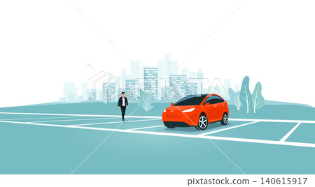 Lonely Car Parking Standing Alone on Empty Parking Lot in City Lonely Car Parking Standing Alone on Empty Parking Lot in City 140615917