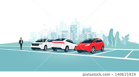 Modern Cars Parking Standing on Empty Parking Lot in City Street Modern Cars Parking Standing on Empty Parking Lot in City Street 140615919