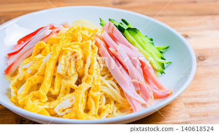 A classic summer dish featuring the toppings of chilled ramen. A classic summer dish featuring the toppings of chilled ramen. 140618524