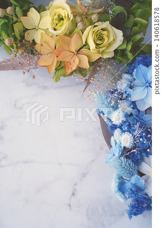 Green and blue flower wreath Green and blue flower wreath 140618578
