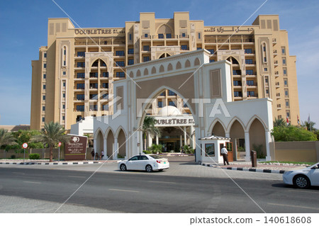 Al Marjan Island, United Arab Emirates, November 14 2017: Main entrance of a hotel on the peninsula 140618608