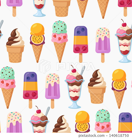 Seamless Ice Cream Dessert Pattern Vector Background Seamless Ice Cream Dessert Pattern Vector Background 140618750