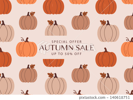 Autumn Sale Banner with Seamless Pumpkin Pattern Background Autumn Sale Banner with Seamless Pumpkin Pattern Background 140618751
