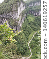 China Wulong Karst National Geology Park, a UNESCO World Natural Heritage Site. Sheer limestone cliffs rise straight up from the canyon floor. Water erosion shaped these massive vertical stone crags 140619257
