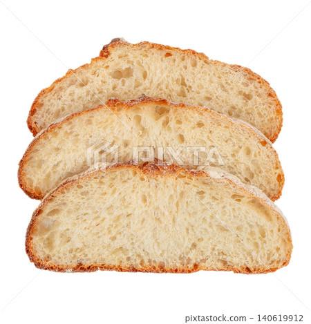 Slices of artisan sourdough bread isolated on gray background, homemade bakery food clipping Slices of artisan sourdough bread isolated on gray background, homemade bakery food clipping 140619912