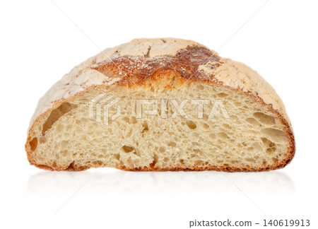 Bread sourdough loaf isolated on gray background, bakery food crust texture closeup 140619913