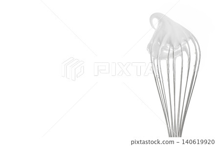 Minimal white whipped cream dripping from metal whisk on light background with copy space Minimal white whipped cream dripping from metal whisk on light background with copy space 140619920