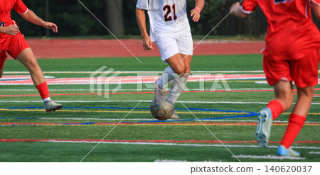 Players Compete on Soccer Field During a Game Players Compete on Soccer Field During a Game 140620037