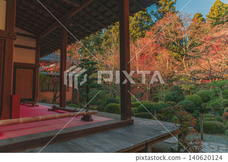 滋賀縣江東市三座寺廟之一的金剛林寺主寺明珠院及花園的秋季景色。 滋賀縣江東市三座寺廟之一的金剛林寺主寺明珠院及花園的秋季景色。 140620124