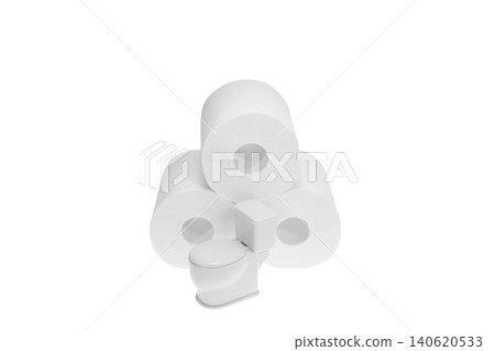 Miniature white toilet and white toilet paper Miniature white toilet and white toilet paper 140620533