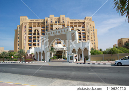 Al Marjan Island, United Arab Emirates, November 14 2017: Main entrance of a hotel on the peninsula Al Marjan Island, United Arab Emirates, November 14 2017: Main entrance of a hotel on the peninsula 140620710