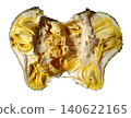 Fresh cut ripe organic jackfruit showing yellow bulbs and fibrous texture. Fresh cut ripe organic jackfruit showing yellow bulbs and fibrous texture. 140622165