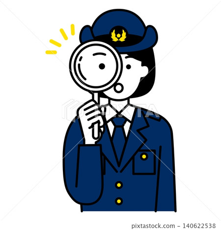女警官正在用放大鏡查看 女警官正在用放大鏡查看 140622538