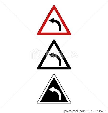 Left Curve Signs. Warning Road Signs. Red, Black, and White Vector Icons Left Curve Signs. Warning Road Signs. Red, Black, and White Vector Icons 140623520