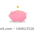 Coins and a cute pink pig piggy bank 140623526