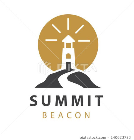 Lighthouse Hill Illustration Logo with Sun Halo for Consulting and Tourism 140623783