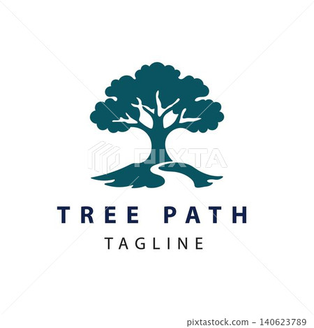 Tree Path Illustration Logo with Winding Trail for Landscaping and Sustainability 140623789