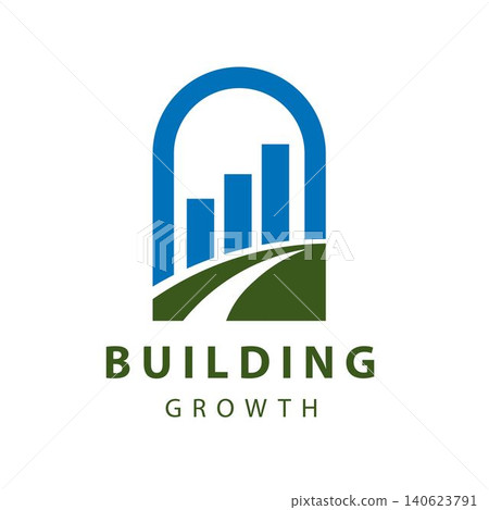 Building Arch Illustration Logo with Growth Path for Real Estate and Investment 140623791