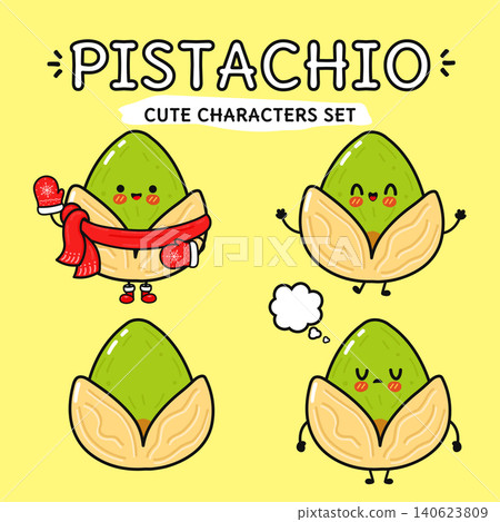 Pistachio cute kawaii food characters set Pistachio cute kawaii food characters set 140623809