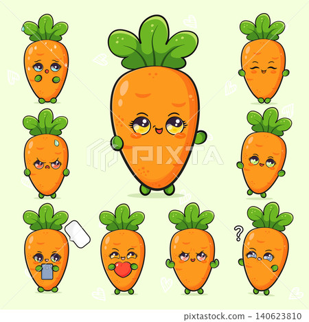 Cute kawaii carrot characters showing different emotions Cute kawaii carrot characters showing different emotions 140623810