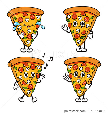 Pizza slice character expressing different emotions collection Pizza slice character expressing different emotions collection 140623813