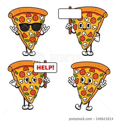 Pizza slice cartoon character expressing emotions gestures Pizza slice cartoon character expressing emotions gestures 140623814