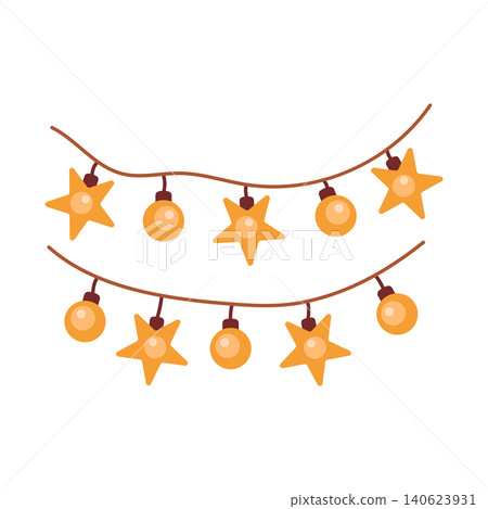 Festive string lights garland with stars and round bulbs vector illustration Festive string lights garland with stars and round bulbs vector illustration 140623931