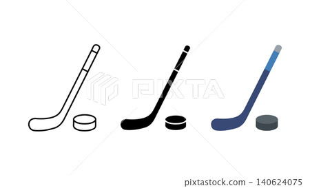 Hockey stick and puck icon set outline silhouette and color vector isolated on white background Hockey stick and puck icon set outline silhouette and color vector isolated on white background 140624075