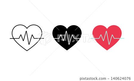 Heart beat ecg cardiology icon set outline silhouette and color vector isolated on white background Heart beat ecg cardiology icon set outline silhouette and color vector isolated on white background 140624076