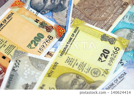 Big pile of Indian Rupees money bills banknotes close up. Lots of money of Indian INR currency cash 140624414