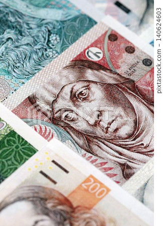 Czech koruna paper banknotes pile on table. Czech Republic CZK currency money bills in big amount Czech koruna paper banknotes pile on table. Czech Republic CZK currency money bills in big amount 140624603