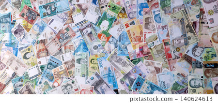 Big amount of money bills of different various currencies and countries Big amount of money bills of different various currencies and countries 140624613