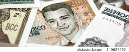 Cuban peso money bills pile on table. Cuba banknotes of CUP currency close up. Concept of business Cuban peso money bills pile on table. Cuba banknotes of CUP currency close up. Concept of business 140624662