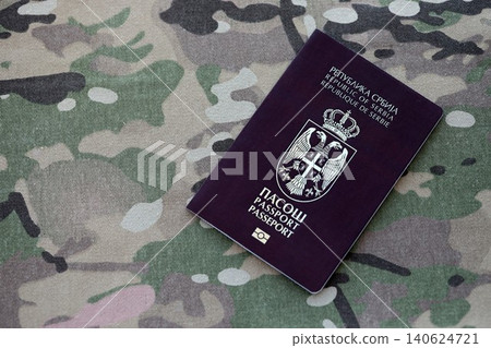 Serbian passport on table close up. Official identification document book for citizens of Serbia 140624721