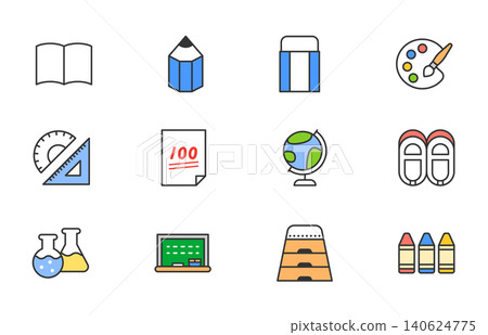 Elementary school stationery and school supplies icon set Elementary school stationery and school supplies icon set 140624775