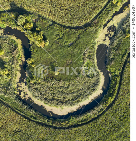 banks of a swampy river, aerial view banks of a swampy river, aerial view 140624907