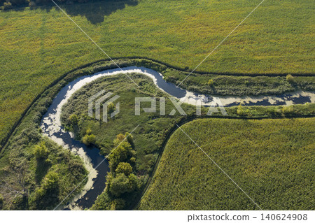 banks of a swampy river, aerial view banks of a swampy river, aerial view 140624908
