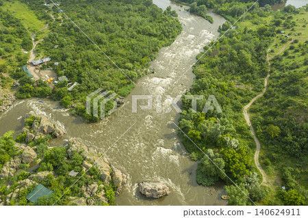banks of a swampy river, aerial view 140624911
