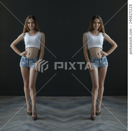 young beautiful woman on a dark background, full length studio shot 140625228