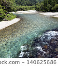 A clear stream shimmering in emerald green and a lush forest landscape. 140625686