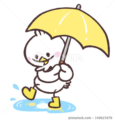 An illustration of a puddle and a white bird holding an umbrella. 140625876