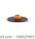 A persimmon-shaped nerikiri (a type of Japanese confectionery) cut out from a transparent background, on a black plate. 140625963