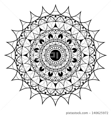 ethnic mandala border for festival invitation or flyer art, round mandala coloring page, line art design. Meditation and stress relief activities. Decorative circular tribal pattern, vector isolated ethnic mandala border for festival invitation or flyer art, round mandala coloring page, line art design. Meditation and stress relief activities. Decorative circular tribal pattern, vector isolated 140625972
