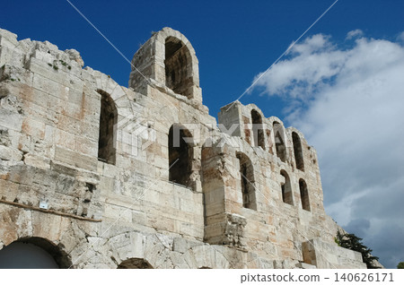 Angle view of ancient stone arches of Odeon of Herodes Atticus Athens Greece Angle view of ancient stone arches of Odeon of Herodes Atticus Athens Greece 140626171