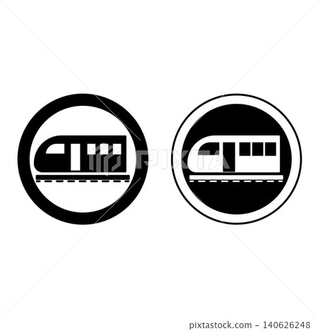 Railway Crossing Without Barrier Sign. Vector Icon. Train on Rails. Road Sign Railway Crossing Without Barrier Sign. Vector Icon. Train on Rails. Road Sign 140626248