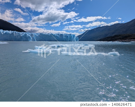 Wide landscape with icebergs and Perito Moreno Glacier in Patagonia Wide landscape with icebergs and Perito Moreno Glacier in Patagonia 140626471