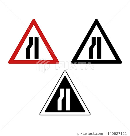 Left Narrow Signs. Prohibitory Road Signs. Red, Black, and White Vector Icons Left Narrow Signs. Prohibitory Road Signs. Red, Black, and White Vector Icons 140627121