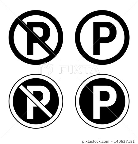 No Parking Signs. Black and White Vector Icons. Prohibitory Road Sign No Parking Signs. Black and White Vector Icons. Prohibitory Road Sign 140627181