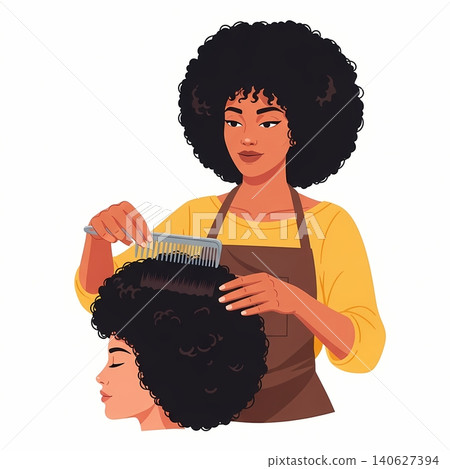 Afro Hair Stylist Using Pick Comb Flat Vector Illustration Afro Hair Stylist Using Pick Comb Flat Vector Illustration 140627394